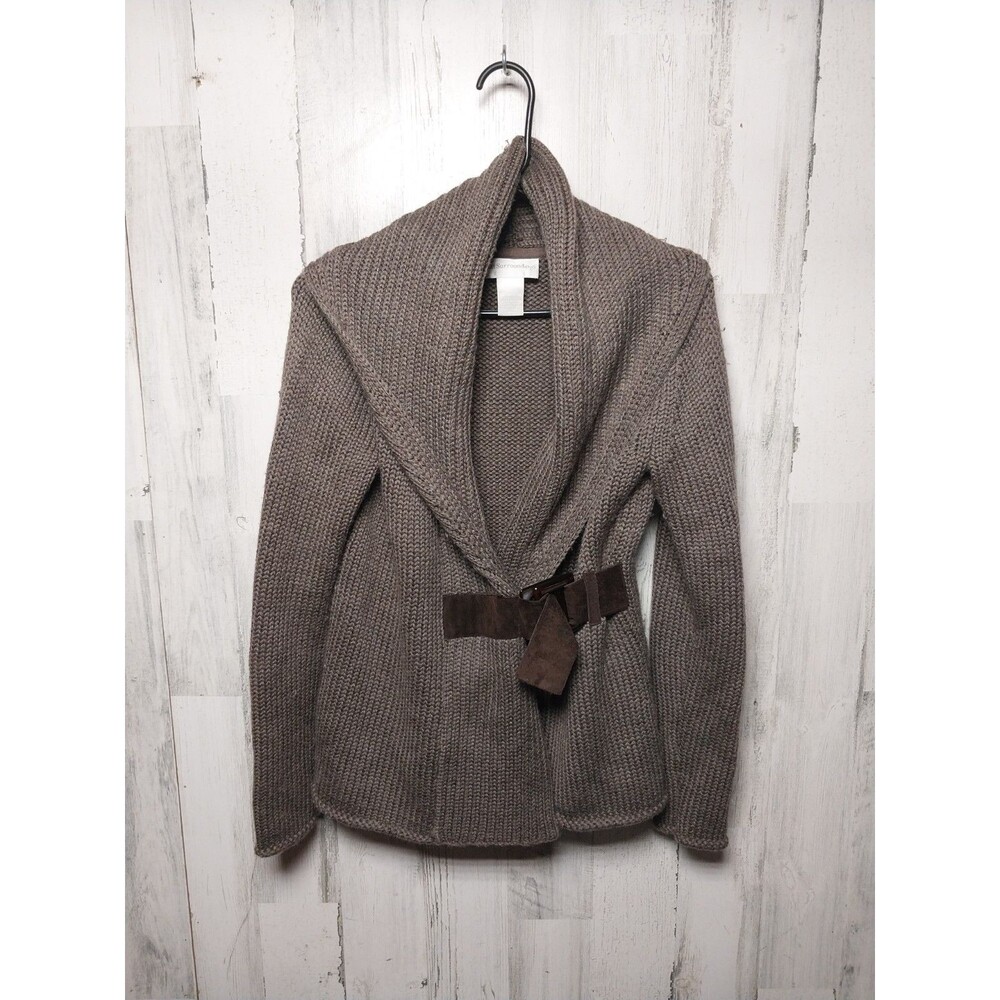 Soft Surroundings Taupe Brown Country Weekend Leather Belt Sweater Wool Blend S